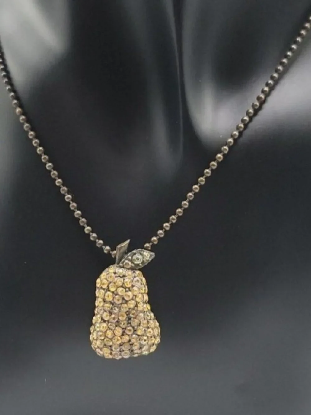 VTG Robert Rose Signed Pave Rhinestone Pear Pendant Ball Chain Necklace Rare 16